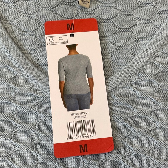 Ella Moss Womens Medium Blue Knit V Neck Short Sleeve Pullover Top - Picture 4 of 10